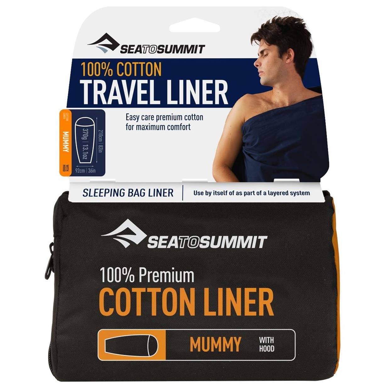Hüttenschlafsack Premium Cotton Travel Liner Mumienform mit Kapuze